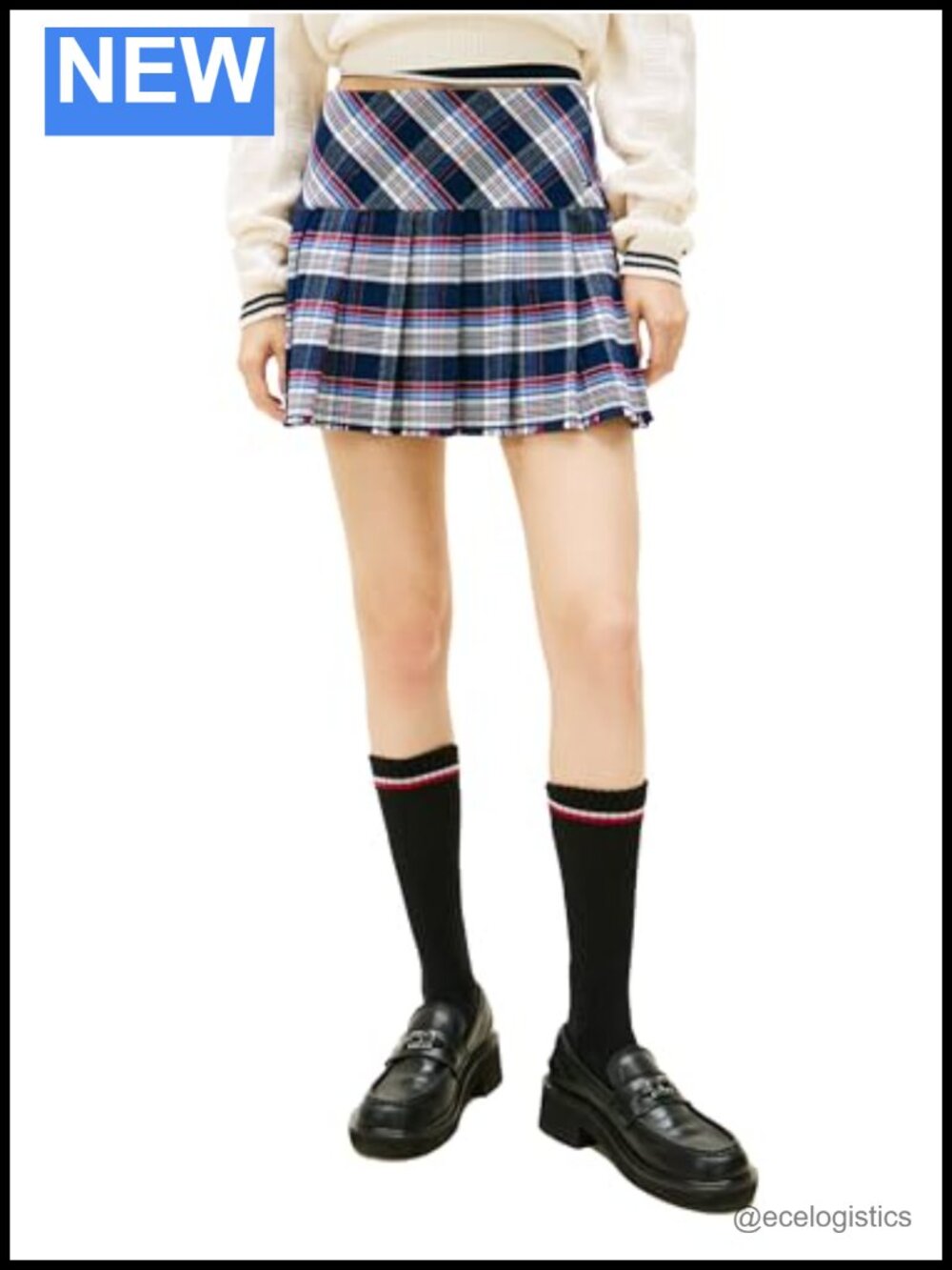 Women's 100% Cotton Pleated Tartan Mini Skirt with Zipper